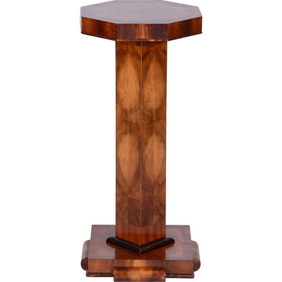 Image 1 of Vintage Art Deco pedestal in walnut veneer, Czechoslovakia 1920