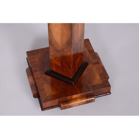 Image 1 of Vintage Art Deco pedestal in walnut veneer, Czechoslovakia 1920