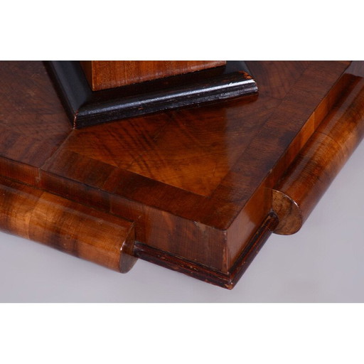 Vintage Art Deco pedestal in walnut veneer, Czechoslovakia 1920