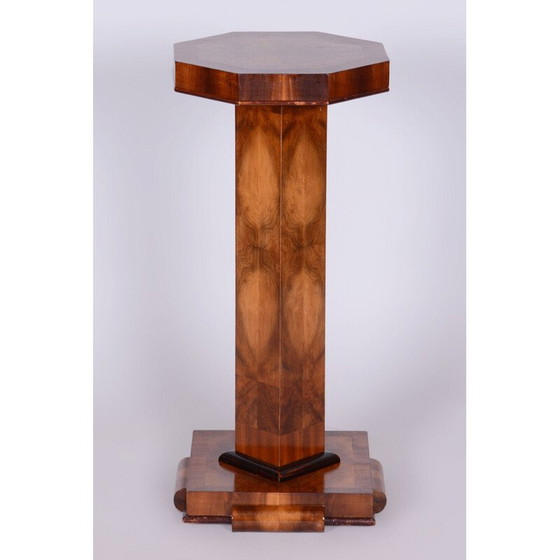 Image 1 of Vintage Art Deco pedestal in walnut veneer, Czechoslovakia 1920