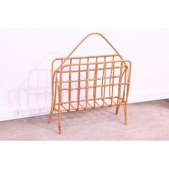 Image 1 of Vintage wicker magazine rack, Czechoslovakia 1960