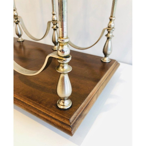 Image 1 of Portabottiglie vintage placcato argento su base in legno, 1960