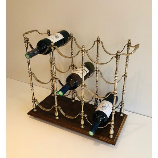 Vintage silver plated bottle holder on wooden base, 1960