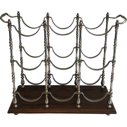 Vintage silver plated bottle holder on wooden base, 1960