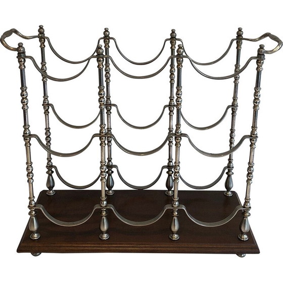 Image 1 of Portabottiglie vintage placcato argento su base in legno, 1960