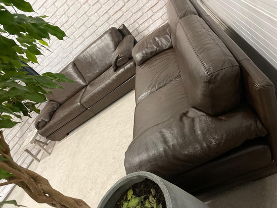 Image 1 of Natuzzi Brown Genuine Leather 3 + 2.5 Seater Sofa