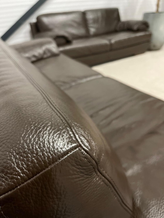 Image 1 of Natuzzi Brown Genuine Leather 3 + 2.5 Seater Sofa