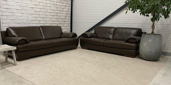 Image 1 of Natuzzi Brown Genuine Leather 3 + 2.5 Seater Sofa