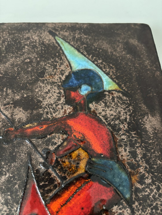 Image 1 of West Germany Ceramic 1970 Large Wall Tile Battle Scene