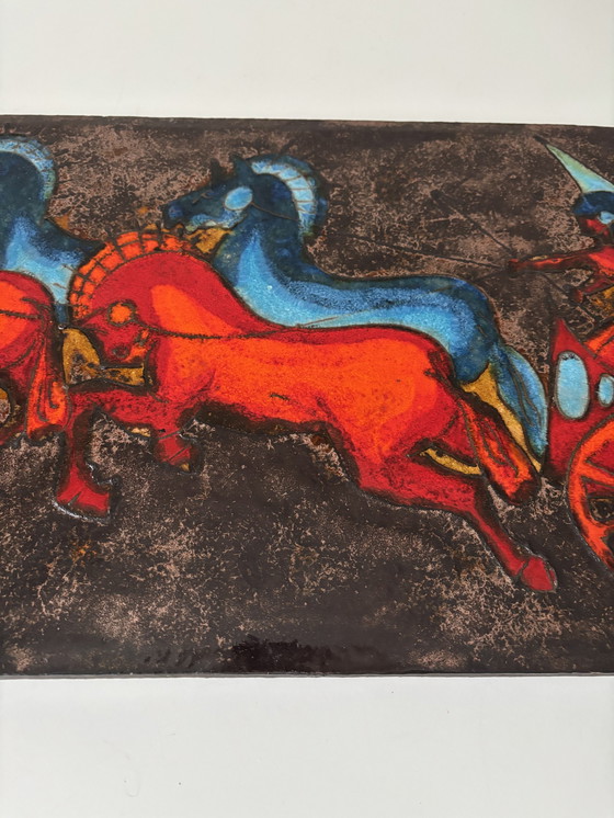 Image 1 of West Germany Ceramic 1970 Large Wall Tile Battle Scene