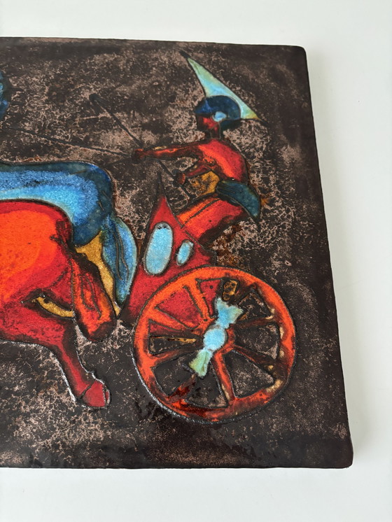 Image 1 of West Germany Ceramic 1970 Large Wall Tile Battle Scene