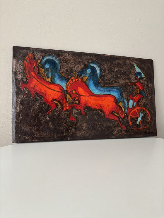 Image 1 of West Germany Ceramic 1970 Large Wall Tile Battle Scene