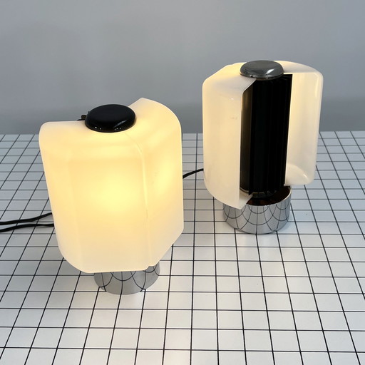 Pair Of Bed Table Lamps In Metal & Plastic, 1970S