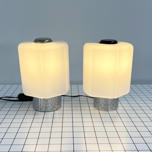 Pair Of Bed Table Lamps In Metal & Plastic, 1970S