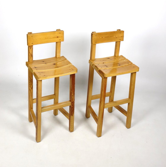 Image 1 of Pair Of Solid Pine Bar Stools