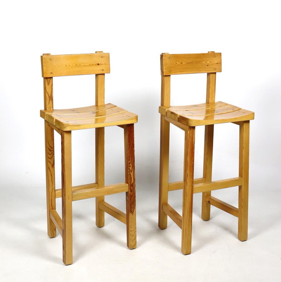 Image 1 of Pair Of Solid Pine Bar Stools