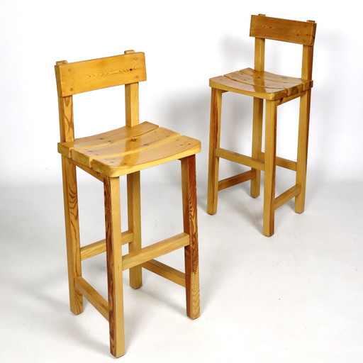 Pair Of Solid Pine Bar Stools