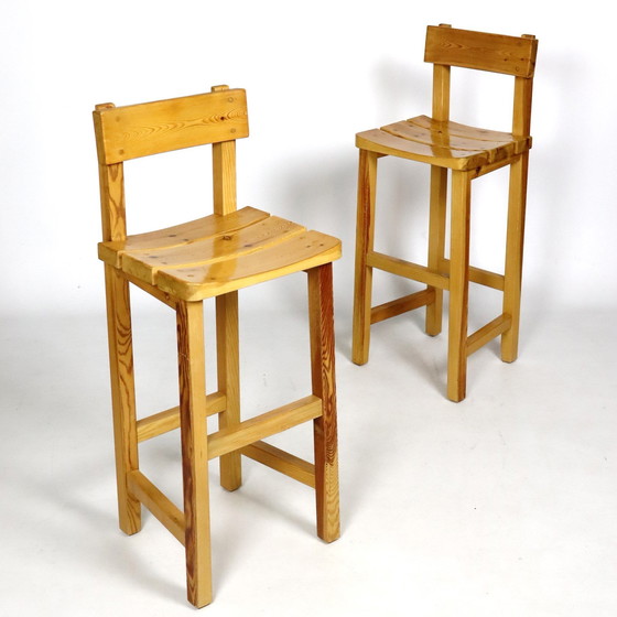 Image 1 of Pair Of Solid Pine Bar Stools