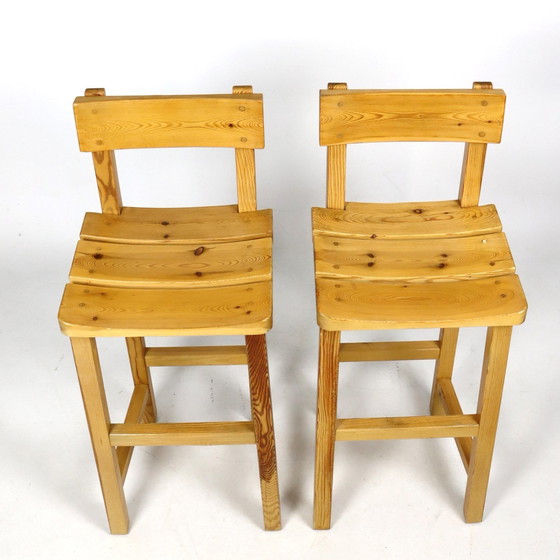 Image 1 of Pair Of Solid Pine Bar Stools