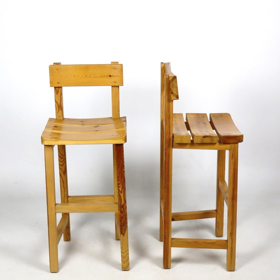 Image 1 of Pair Of Solid Pine Bar Stools