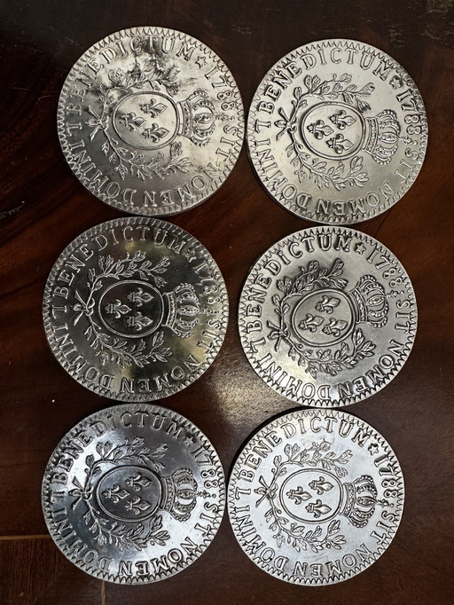 6 Sous Verres Replicas Écus Argent - Sit Nomen Domini 7 Benedictum