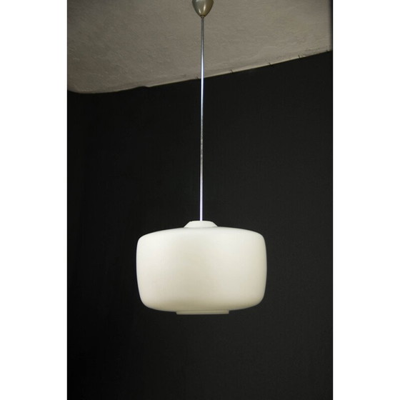 Image 1 of Minimalist vintage hanging lamp in white opal glass, Czechoslovakia 1960