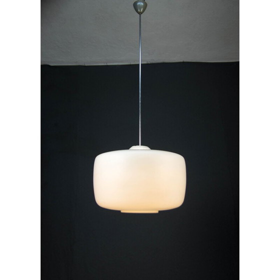 Image 1 of Minimalist vintage hanging lamp in white opal glass, Czechoslovakia 1960