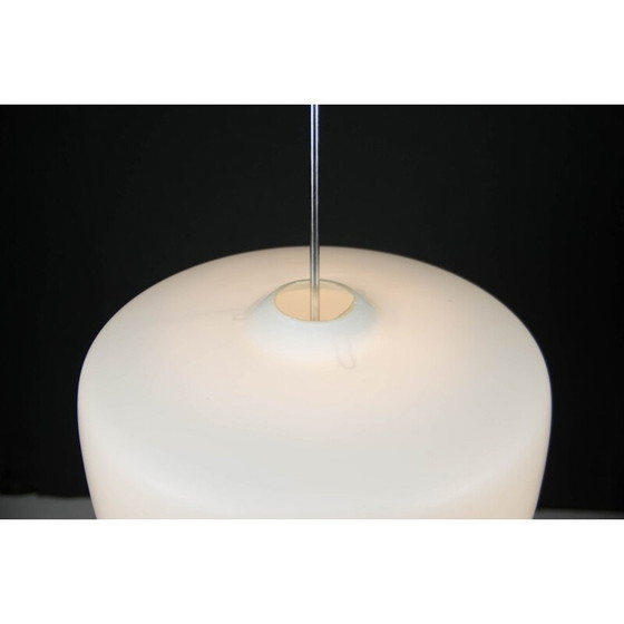 Image 1 of Minimalist vintage hanging lamp in white opal glass, Czechoslovakia 1960