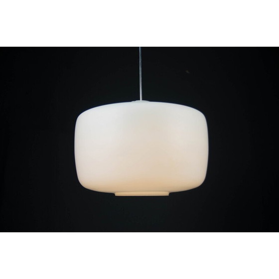 Image 1 of Minimalist vintage hanging lamp in white opal glass, Czechoslovakia 1960