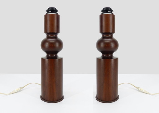 Pair Of Scandinavian Wooden Lamp Stands Uno & Östen Kristiansson Luxus 1970