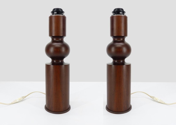 Image 1 of Pair Of Scandinavian Wooden Lamp Stands Uno & Östen Kristiansson Luxus 1970