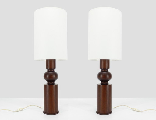 Pair Of Scandinavian Wooden Lamp Stands Uno & Östen Kristiansson Luxus 1970