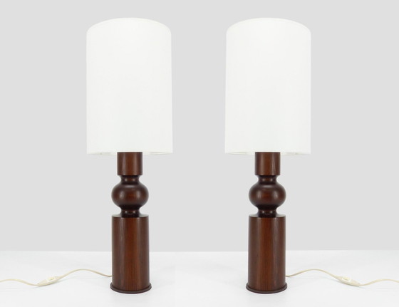 Image 1 of Pair Of Scandinavian Wooden Lamp Stands Uno & Östen Kristiansson Luxus 1970