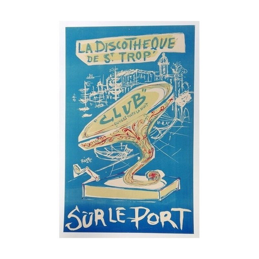Cartel publicitario vintage de la discoteca del puerto de Saint Tropez, 1935