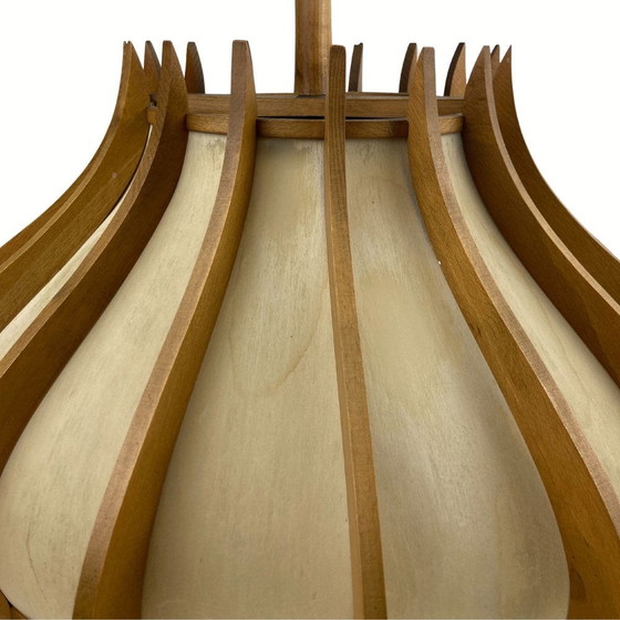 Image 1 of Space Age Ufo Teak And Linen Pendant Lamp