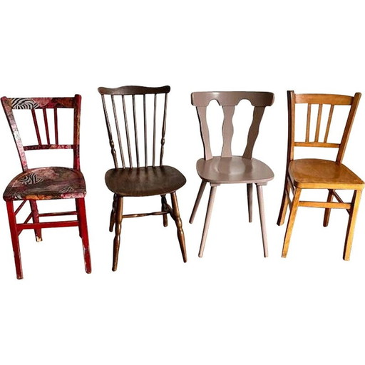 Set of 4 vintage mismatched wooden chairs