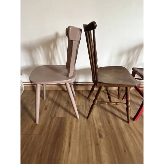 Image 1 of Set of 4 vintage mismatched wooden chairs