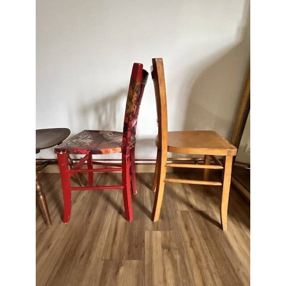 Image 1 of Set of 4 vintage mismatched wooden chairs