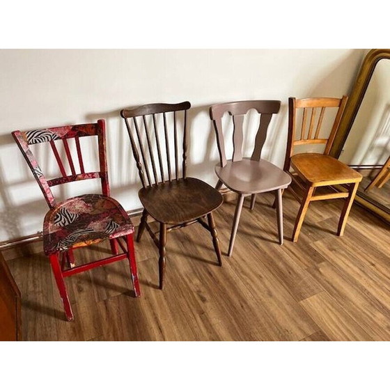 Image 1 of Set of 4 vintage mismatched wooden chairs