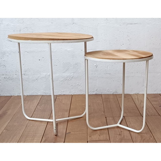 Image 1 of Pair of vintage side tables in raw wood and metal