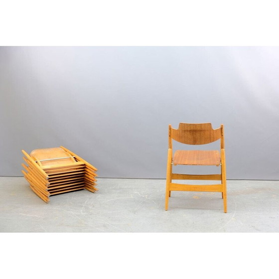 Image 1 of Set of 8 vintage SE18 folding wooden chairs by Egon Eiermann for Wilde and Spieth, Germany