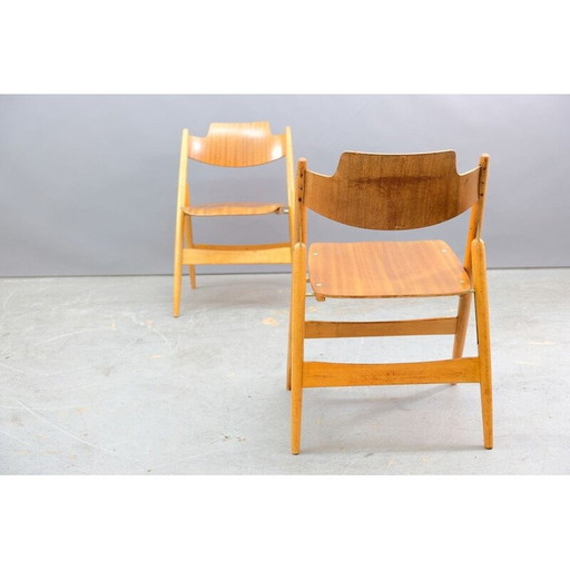 Set of 8 vintage SE18 folding wooden chairs by Egon Eiermann for Wilde and Spieth, Germany