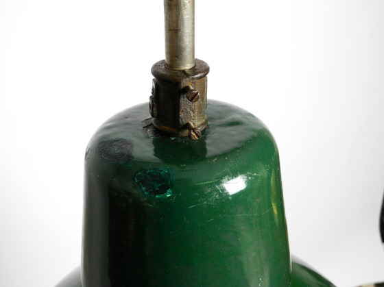 Image 1 of Large Mid Century Industrial enameled metal factory lamp from France in the original colour