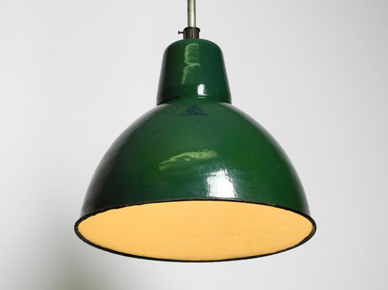 Image 1 of Large Mid Century Industrial enameled metal factory lamp from France in the original colour