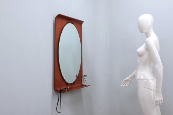 Image 1 of Campo E Graffi Curved Entryway Teak Mirror 1960S
