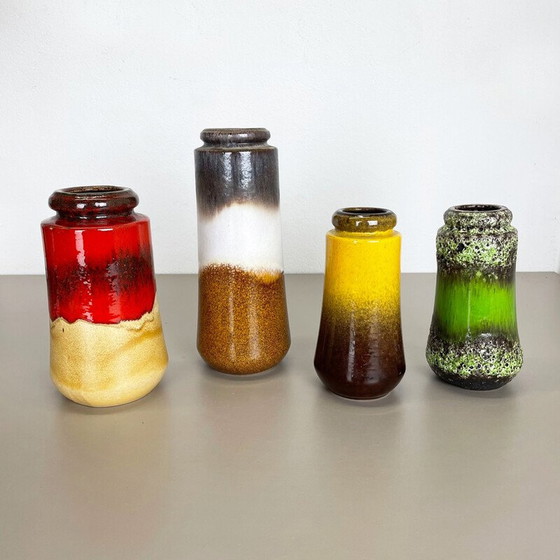 Image 1 of Set di 4 vasi vintage in ceramica lavica per Scheurich, Germania anni '70