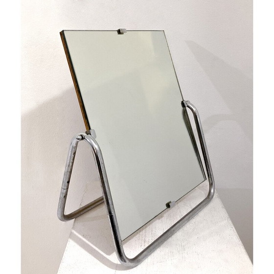 Image 1 of Specchio da scrivania vintage con cornice in acciaio cromato