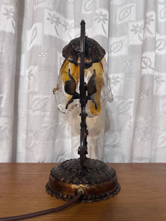 Image 1 of Amber Murano table lamp Glass Flower Design