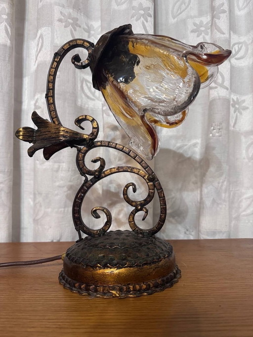 Amber Murano table lamp Glass Flower Design