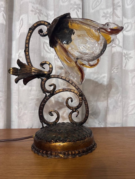 Image 1 of Amber Murano table lamp Glass Flower Design